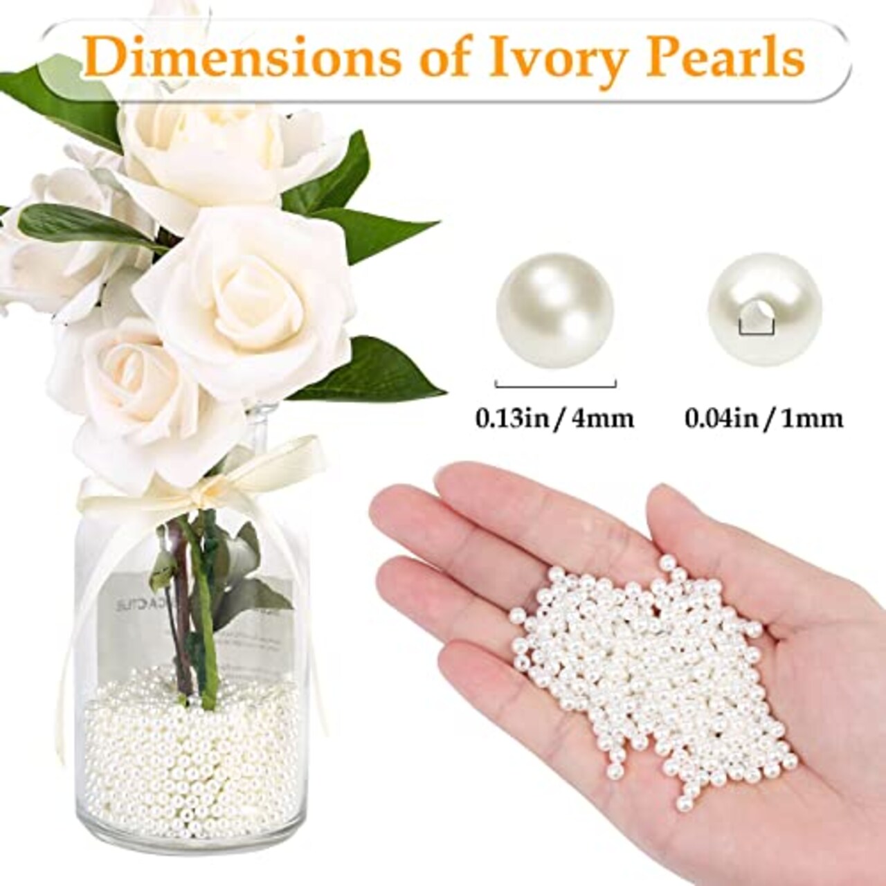 2000 pieces Pearl Beads for Craft, Ivory Faux Fake Pearls, 4 MM Small Sew on Pearl Beads with Holes for Jewelry Making, Bracelets, Necklaces, Hairs, Crafts, Decoration and Vase Filler